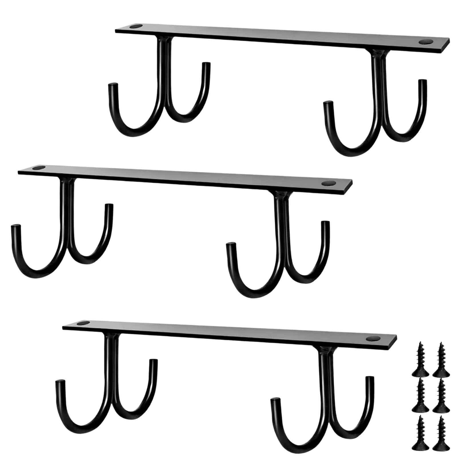 volumoon 3 piezas soporte tazas, ganchos para tazas, Colgador para Tazas, soporte para tazas Debajo del Gabinete con 12 tornillos para tazas de café, vasos de cerveza y utensilios de cocina (Negro)