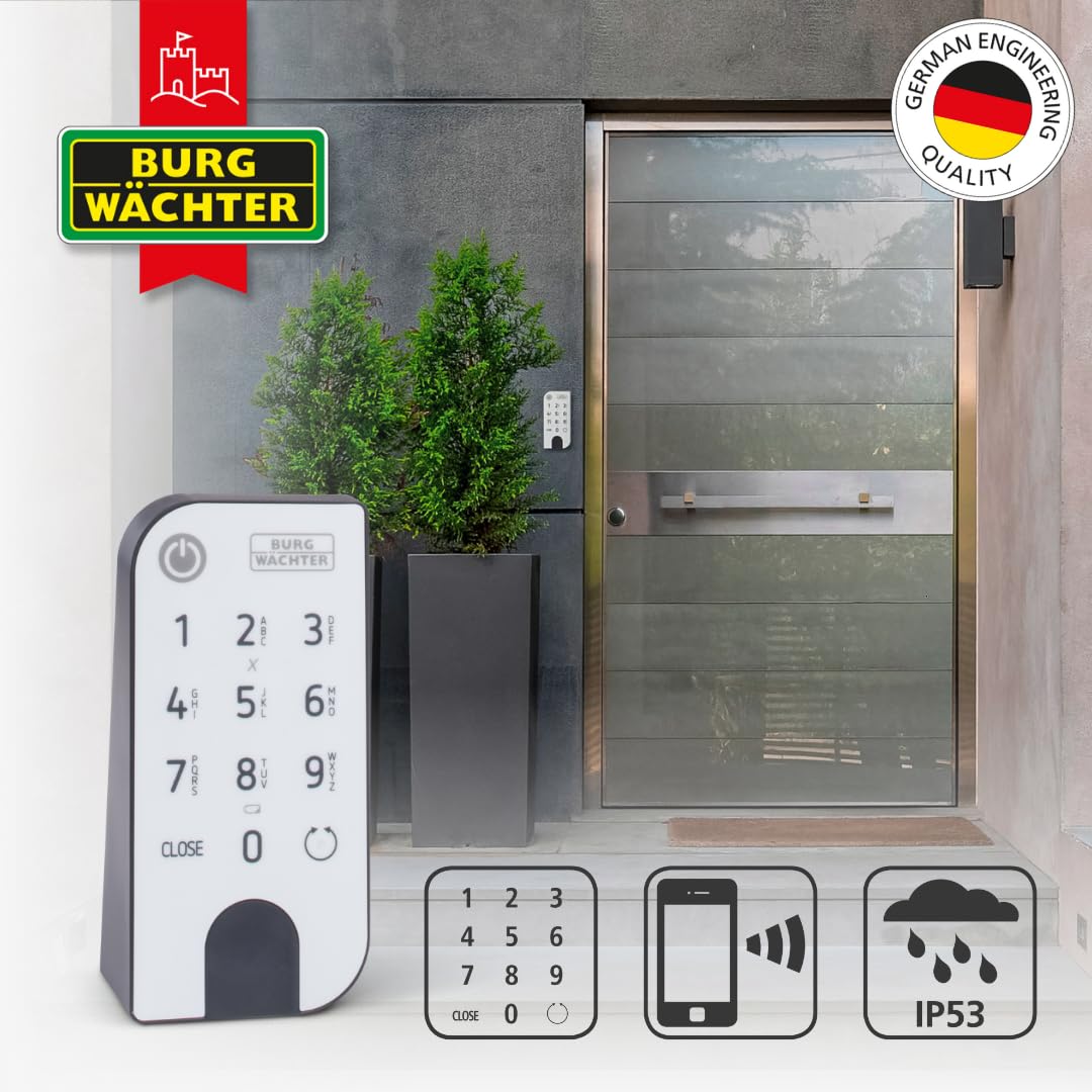 BURG-WÄCHTER Elektronisches Türschloss secuENTRY für Haustüren, Bedienung mit Zahlencode, App oder Funkschlüssel, Inkl. Zylinder, ENTRY Home 5001 PIN, Schwarz/Weiß