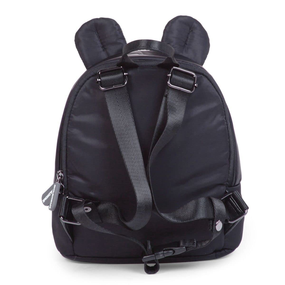 Childhome Mi Primera Bolsa Mochila de Bebé, Escuela, Jardín de Infancia, Guardería, Dos Compartimentos, Bolsa de Almuerzo, Hebilla de Seguridad Extraíble, Resistente al Agua, Negro Acolchado