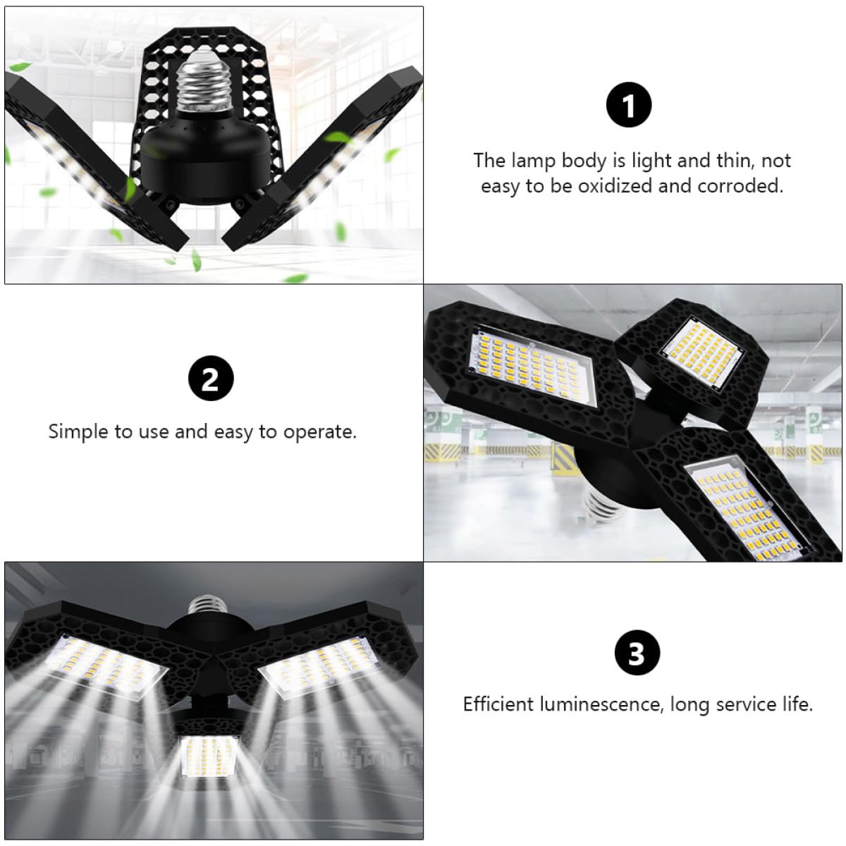 Alipis LED Folding Garage Light 80w Deformable Bay Light with Tri-Leaf Foldable Panels Bright White LED Ceiling Lamp — view 6
