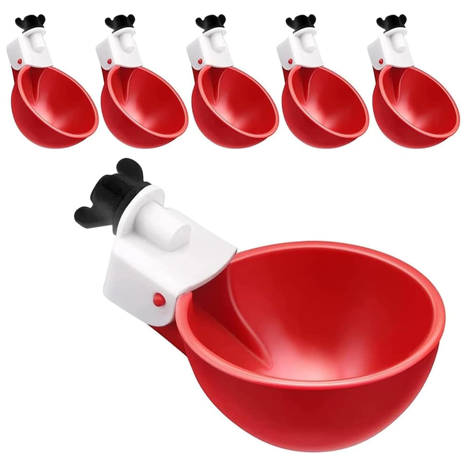 DTREEL 5 Pack Automatic Chicken Waterer Cups, Poultry Water Feeder Kit, Chicken Water Feeder Suitable for Chicks, Duck, Goose, Turkey and Bunny(Red)