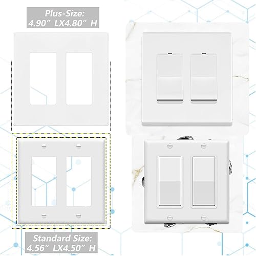 Miniatura 3 de Placa de pared decoradorbasculante sin tornillos de 2 segmentos, cubierta frontal para enchufe e interruptor de receptáculo, tamaño grande, paquete