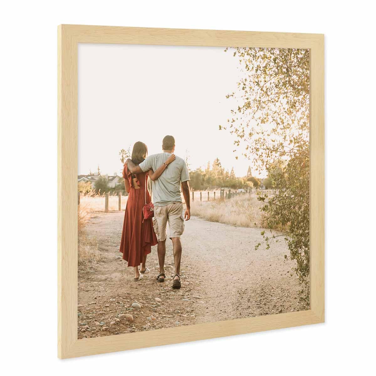 PHOTOLINI Bilderrahmen 40x40 cm MDF-Holz Natur, breite Rahmen, modern, bruchsicheres Acrylglas, zum Aufhängen, extra Zubehör - für Ihre stilvolle Wanddekoration