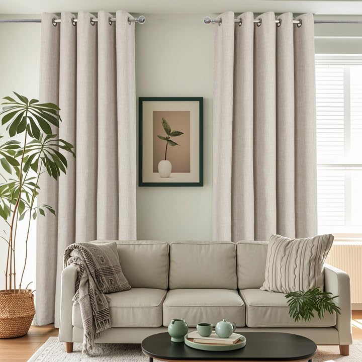 Always4u - Tenda oscurante in ciniglia a tinta unita per soggiorno, tenda termica, isolante, anti freddo, con occhielli, per camera, cucina, finestra, confezione da 2 pezzi, colore: Beige