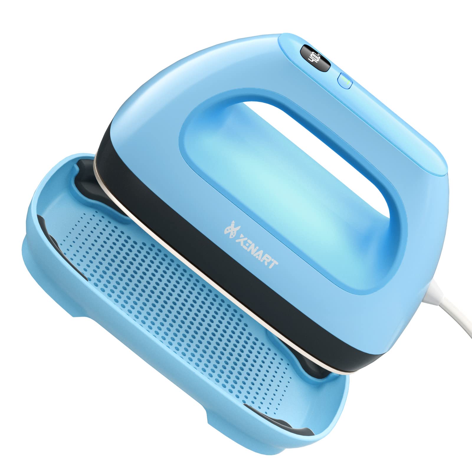 Xinart Small Heat Press with Display (285℉ to 400℉) 7"x3.8" Mini Heat Press Machine for T-Shirts, 4 Levels Temp Settings Portable Heat Press Iron for HTV Vinyl & Sublimation Ink Projects-Blue