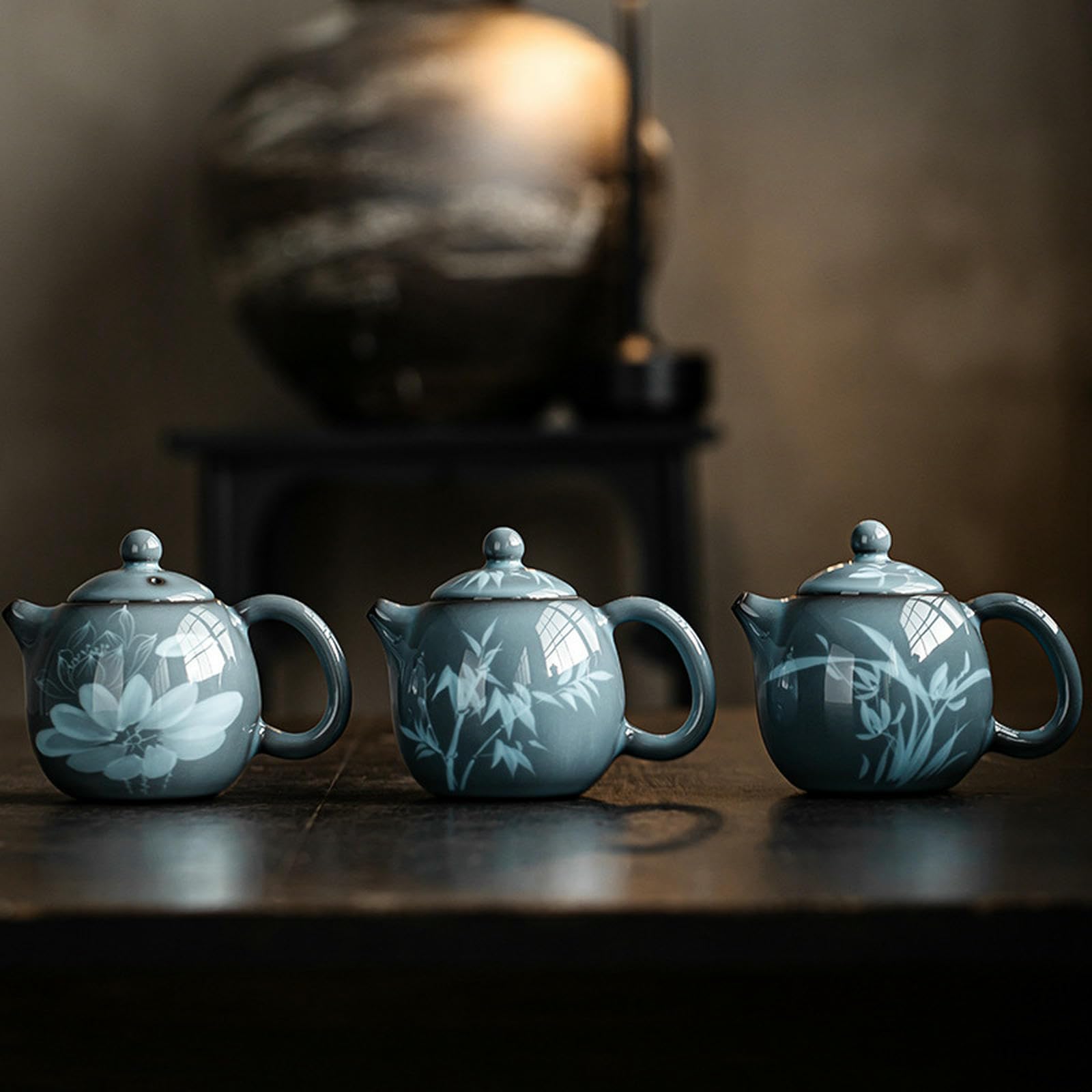 210 ml/7 uncji chiński czajniczek z porcelany, ręcznie malowany podszkliwnie, retro zestaw do herbaty Kung Fu - [Orchidea]