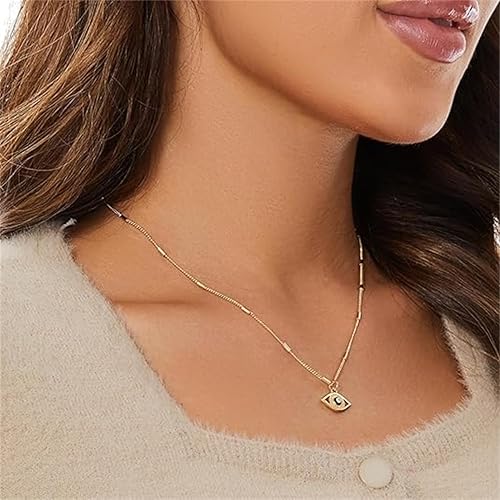 Miniatura 5 de Collar contra el mal de ojo para mujer, chapado en oro de 18 quilates, con dije de ojo turco de la suerte, collar de ojo azul turco para mujer