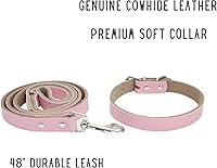 Vista 11 de Buttery Soft Genuine Dog Leather Collar & Leash Set Heavy duty collar for small medium and large dogs, Comfortable Leather (Black Small-14 inch)