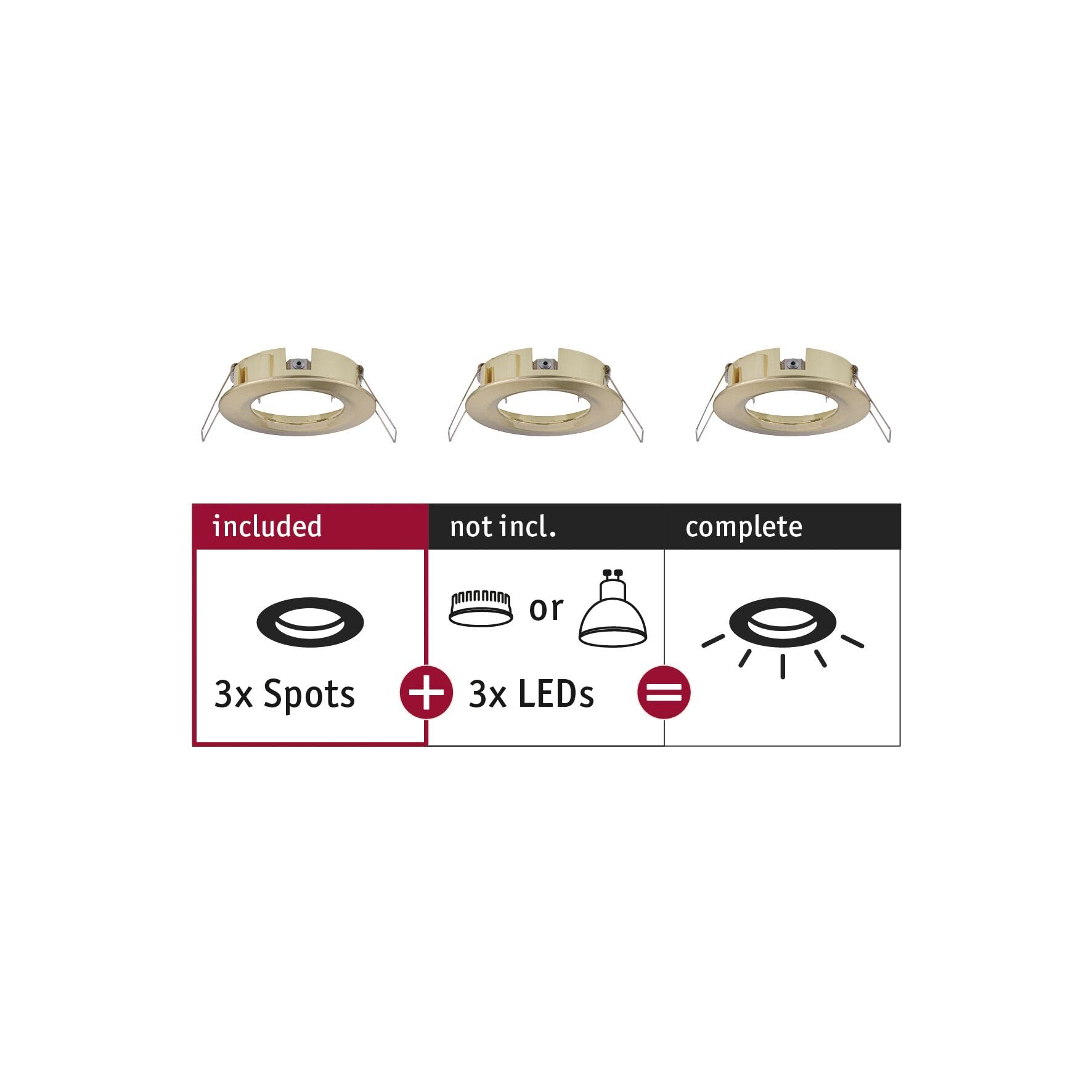 Paulmann 92483 Spots encastrés LED Choose spot fixe max. 3x10 watts spot encastré pour plafond Laiton brossé lampe encastrée Alu