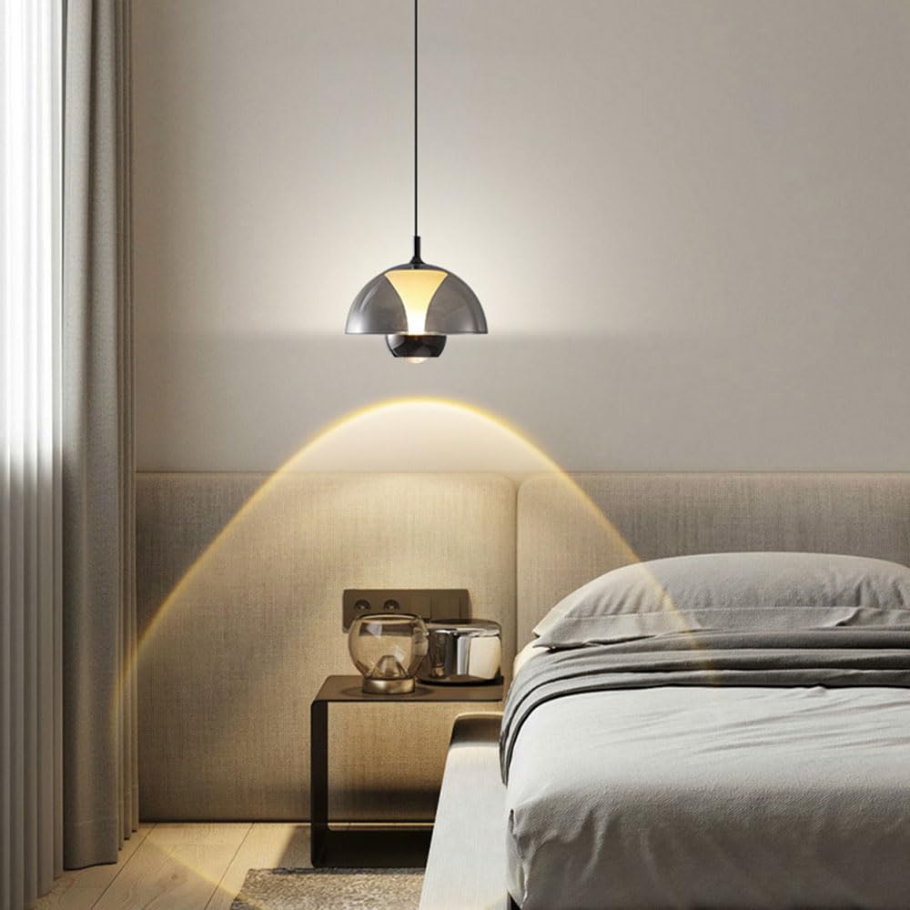 Lámpara colgante LED de espectro completo Gris ahumado, suspendida, con pantalla de cristal transparente Luminaria tricolor ajustable Para mostradores de bar, pasillos y mesitas