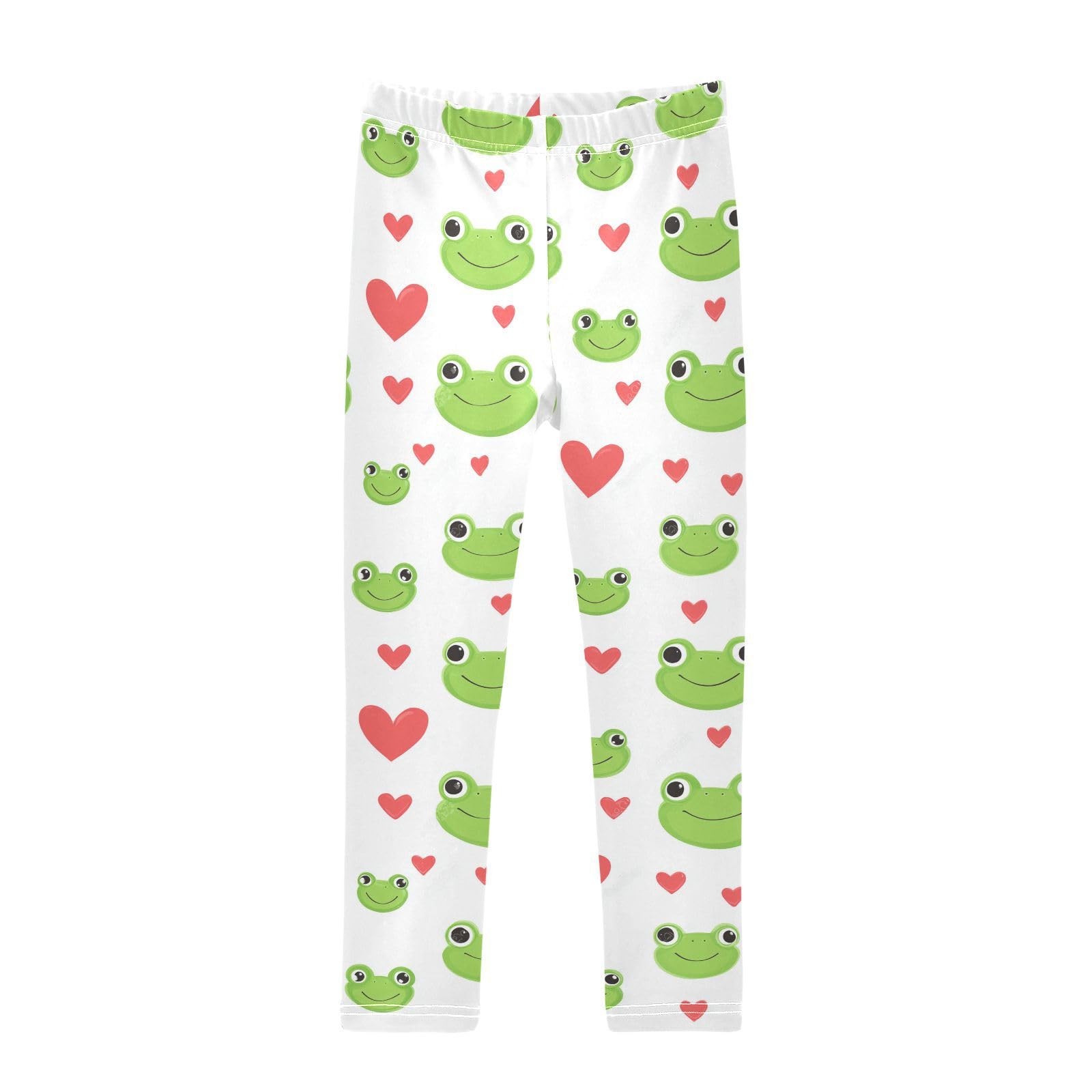 Wusikd Green Frog Face Girls' Leggings Toddler Doodles Heart Kids Yoga Pants Dance Active Tights 7-8T