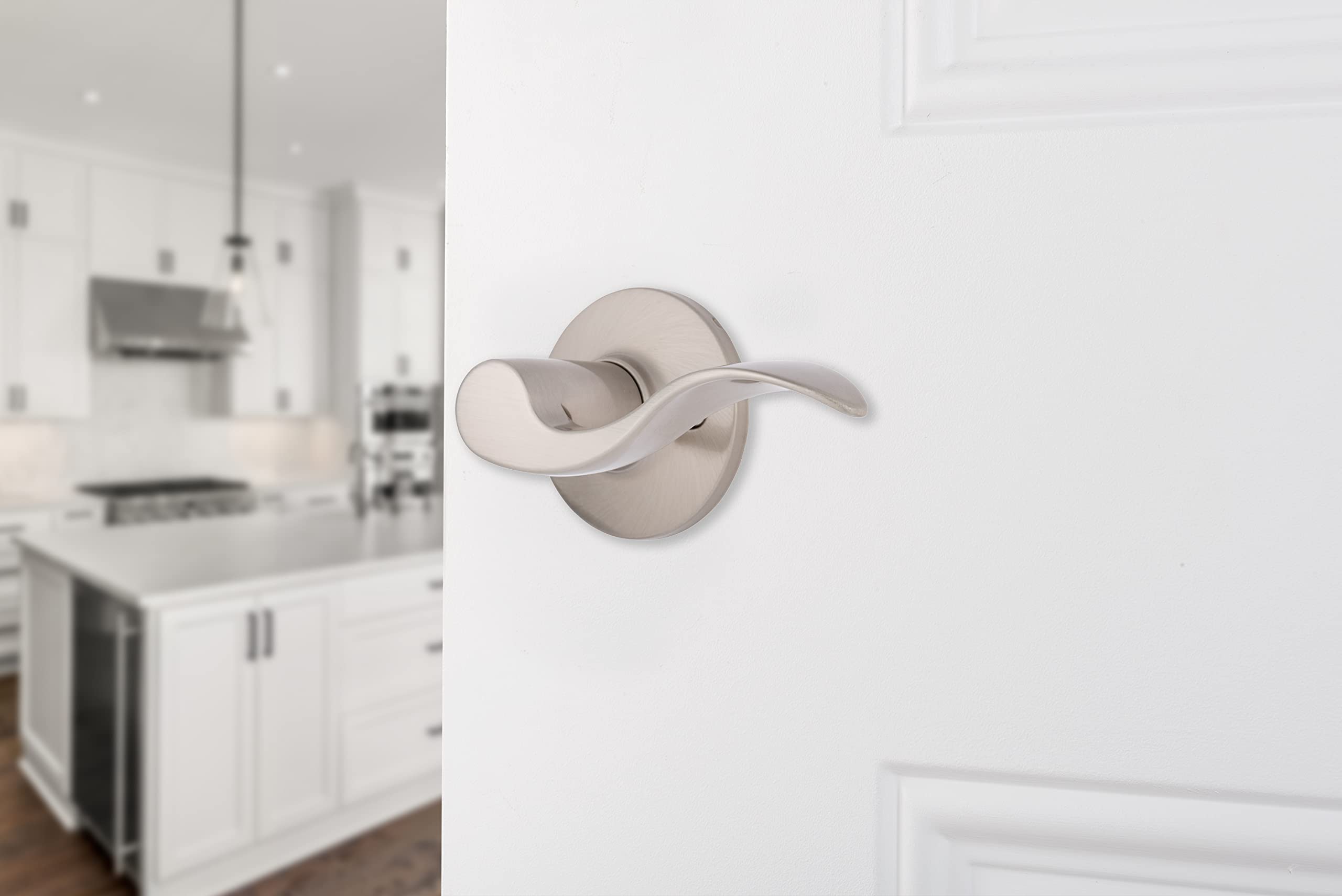 BRINKS Interior Wave Door Lever – No Lock Needed, Satin Nickel Finish, Fits Most Interior Doors