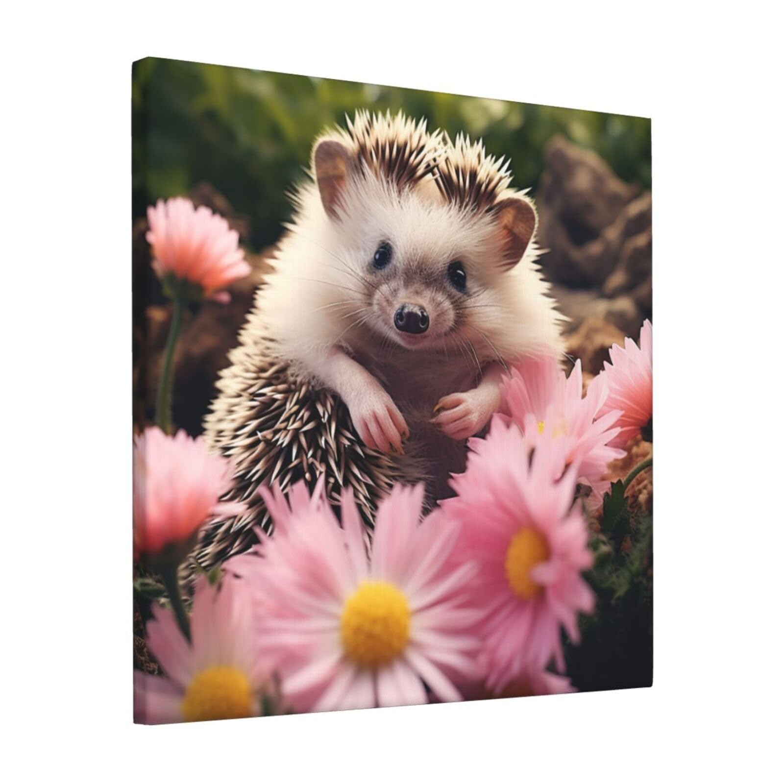 FodPand cute hedgehog in flowers Canvas Wall Art for Living Room Wall Decor 12"x12" Modern Artwork Painting Pictures Hanging Canvas Prints Aesthetic Wall Art for Bedroom Bathroom Office Wallart Decor
