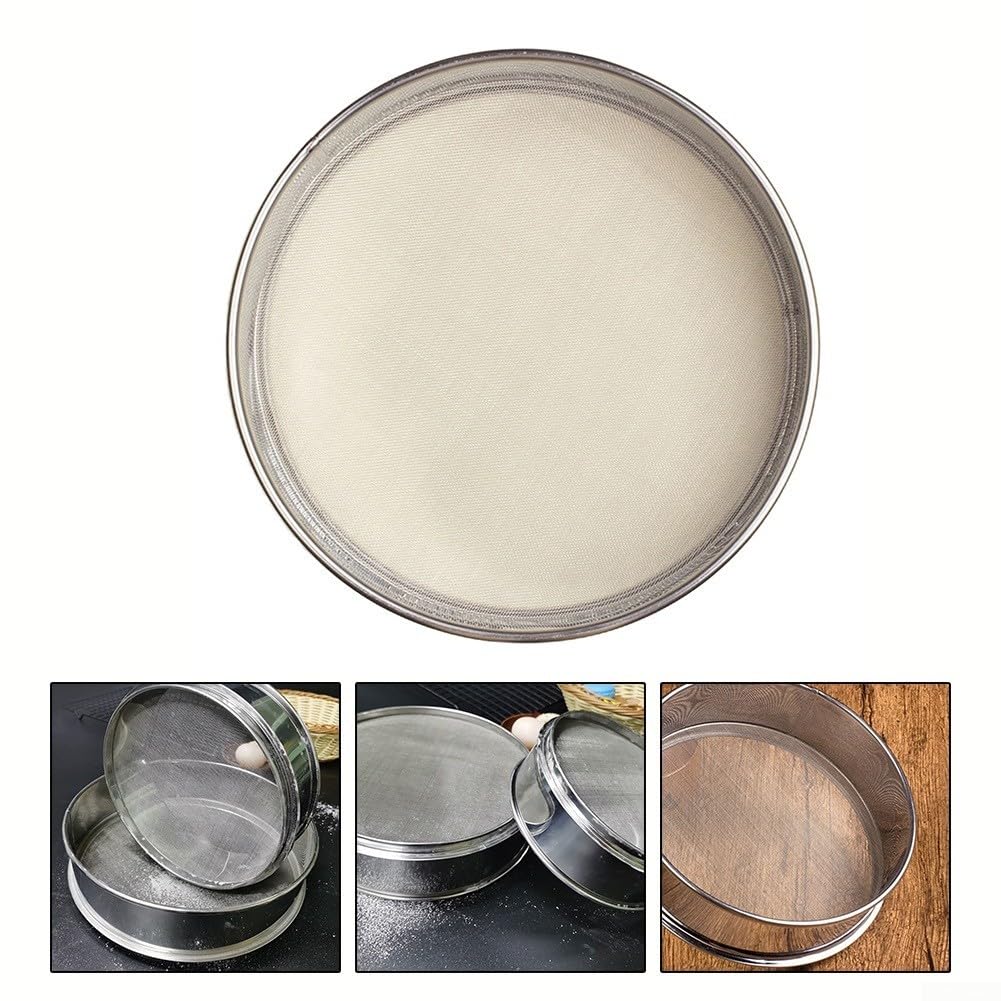 Edelstahl Mehlsieb, 40cm Rund Mehlsieb Küche Feinmaschiges Ölsieb Sieb Zuckerfilter für Backen Kuchen Pasta Torten