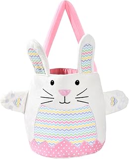 Delicate Woven Storage BinRabbit Fabric Basket for Easters Treats Featuring Embroidered Rabbits Design and Carry Handles Food Safe Easters Gift Container
