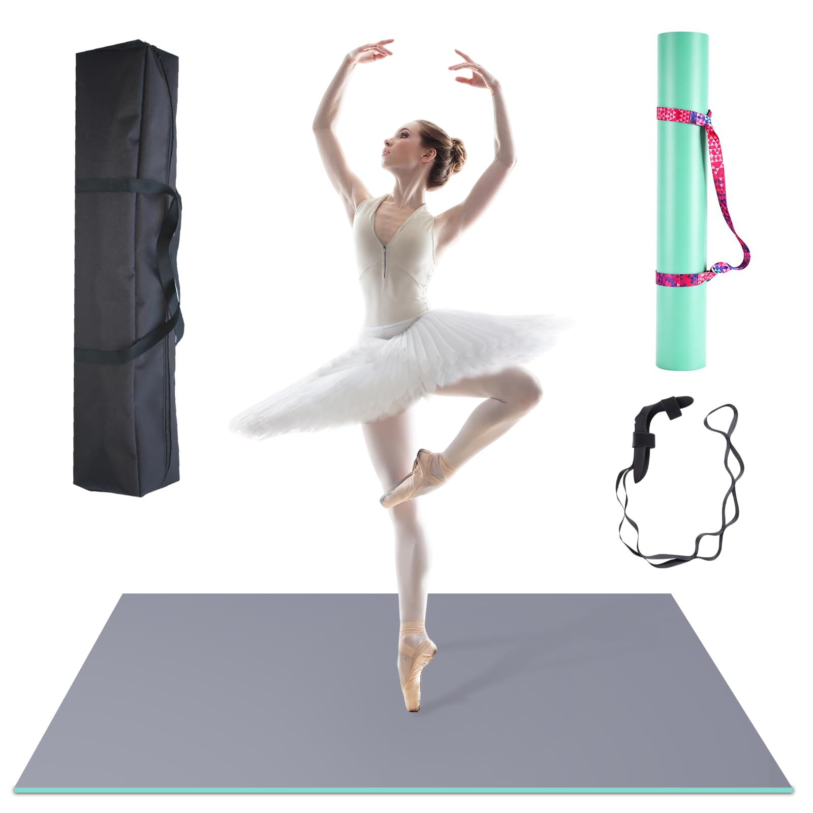 YJINGRUI Tappetino da ballo portatile, 180 x 100 cm, con borsa per il trasporto, 5 mm di spessore, antiscivolo, ammortizzante, in PVC, per jazz, balletto e tutti gli stili di danza, casa e studio | 5 mm di spessore, con borsa per il trasporto per un facil