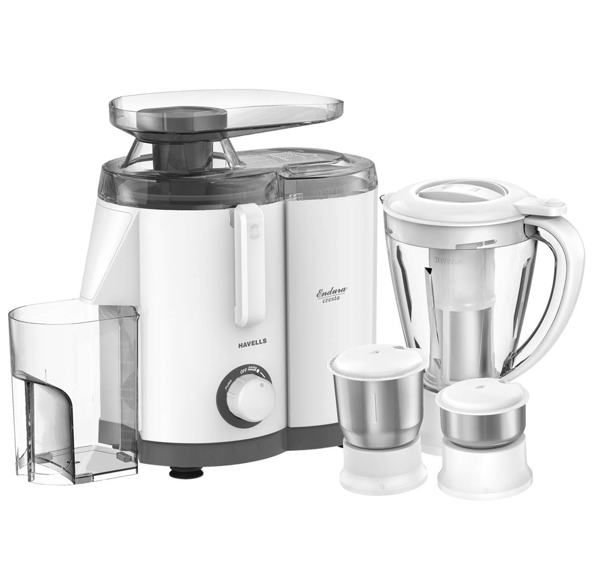 Havells Stainless Steel Endura Cresta Juicer Mixer Grinder, 500W, 4 Jar (White And Grey), 500 Watts-image-8