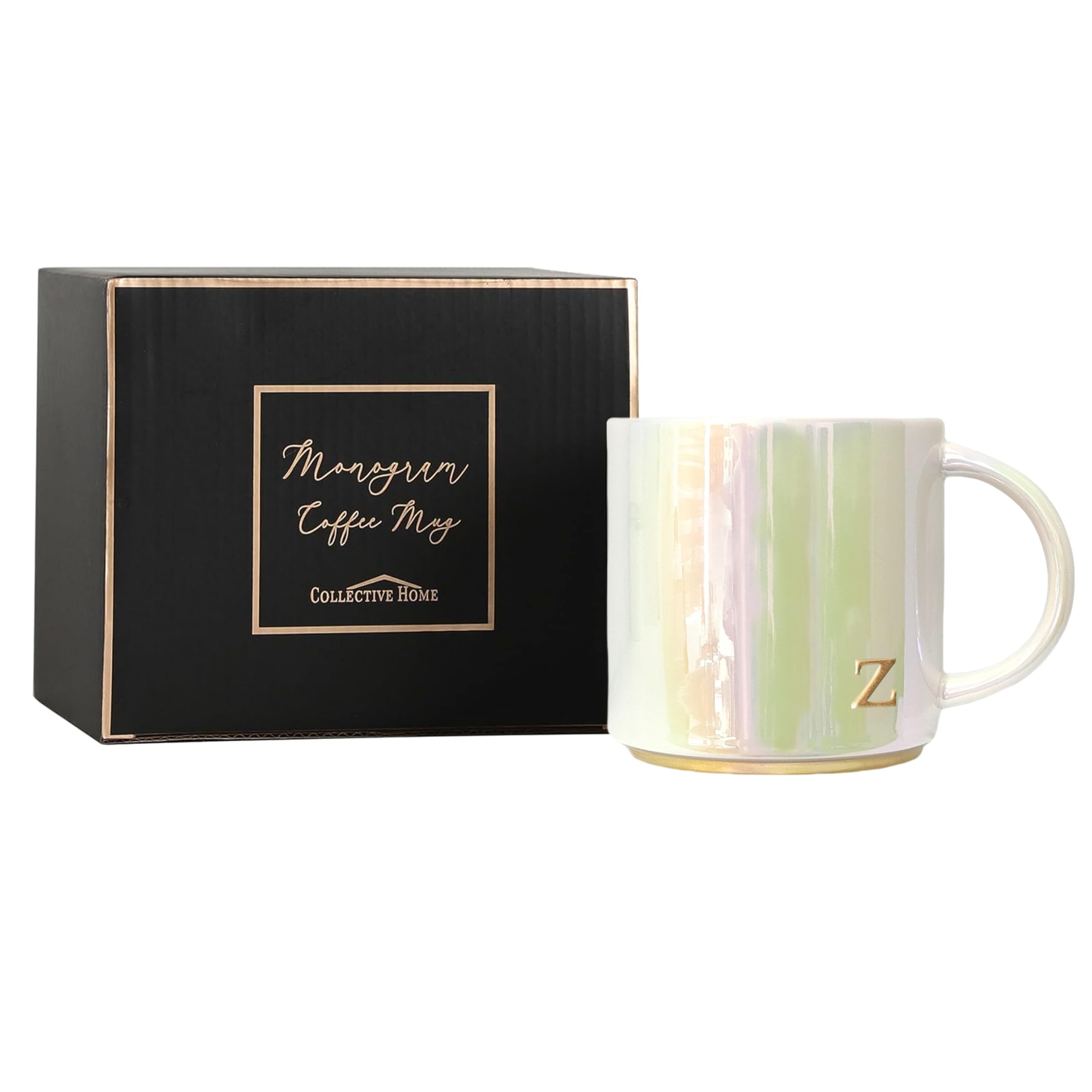COLLECTIVE HOME - Taza de café de cerámica, tazas galvanizadas coloridas, letras minúsculas personalizadas en relieve, acabado multicolor brillante, ideal para regalos únicos, (z)