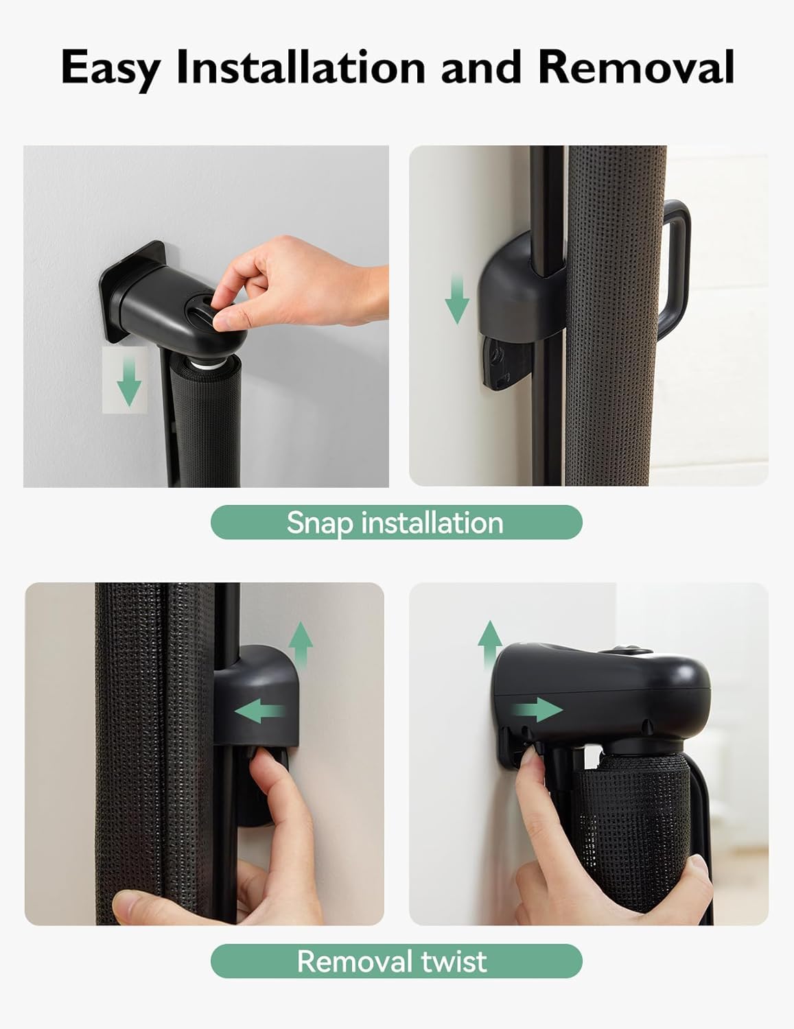 Reinforced 55“ Wide Retractable Baby Gates, No Drilling Design, Indoor/Outdoor Retractable Dog Gate for Doorway Prevent Bottom Drilling Through, Safety Mesh Baby Gate for Stair - 5