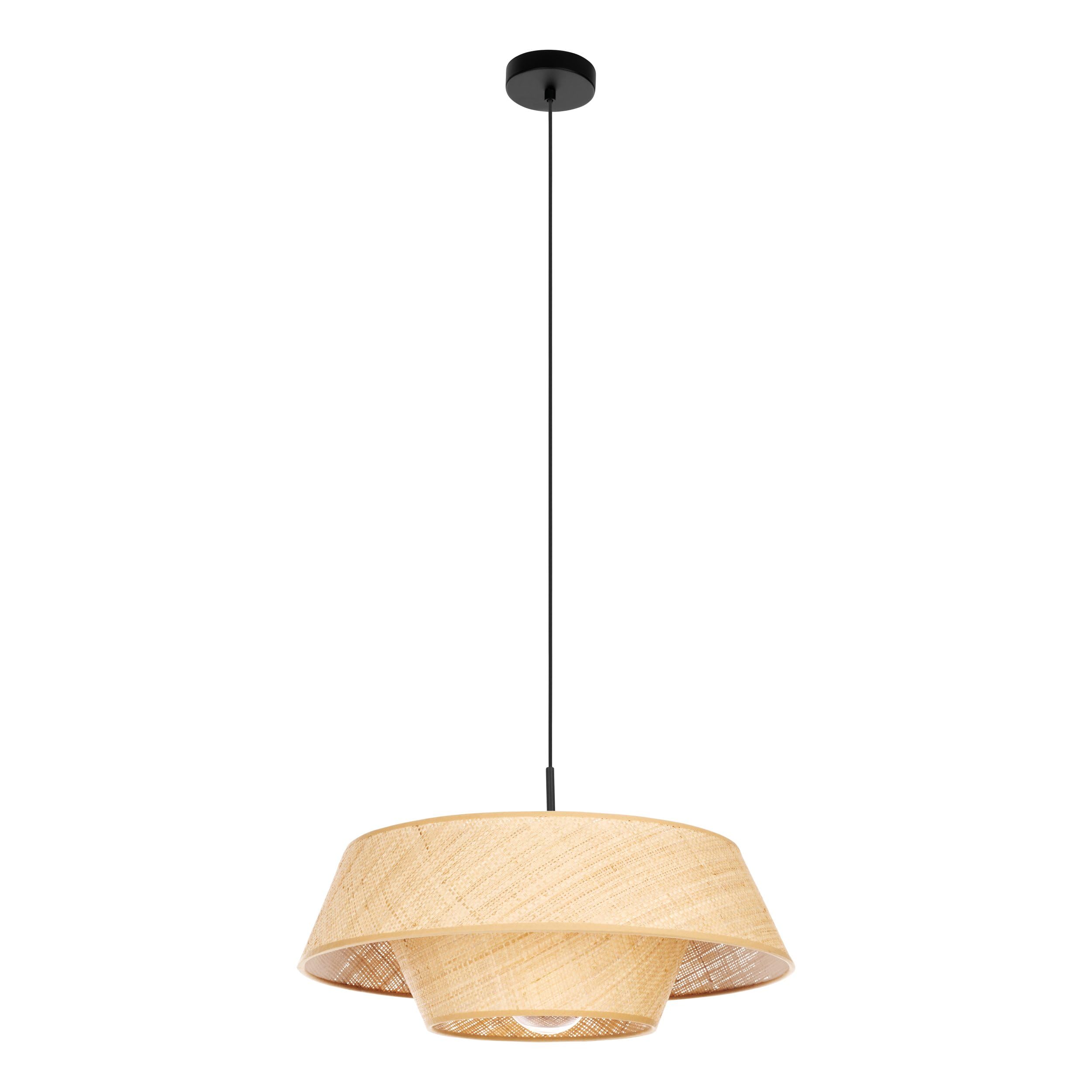 Eglo Pendant Lamp Marford, Hanging Light Above Dining Table, Boho Japanese Room Lamp, Lampshade Made of Natural Raffia, E27 Socket, Ø 50 cm