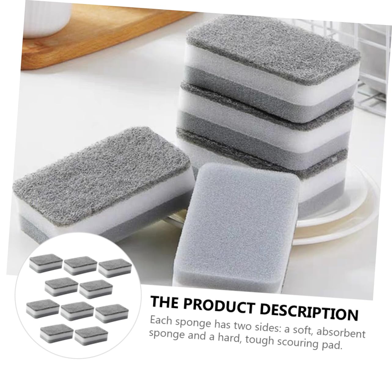 BESTYASH 3 Series Estropajo Esponjas De Cocina Depuración Absorbente Deber Fregadora De Platos Beto Doble Toallita De Limpieza De Esponja Almohadillas para Limpiar Ollas Gris 10 Piezas X 3