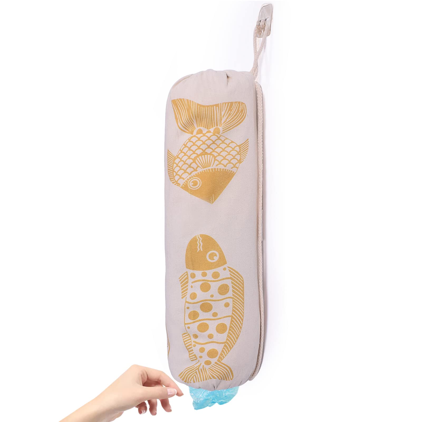 TOGETRUE Plastic Bag Holder, Natural Cotton Grocery Shopping Bag Holder, Cute Fish Pantry Decor