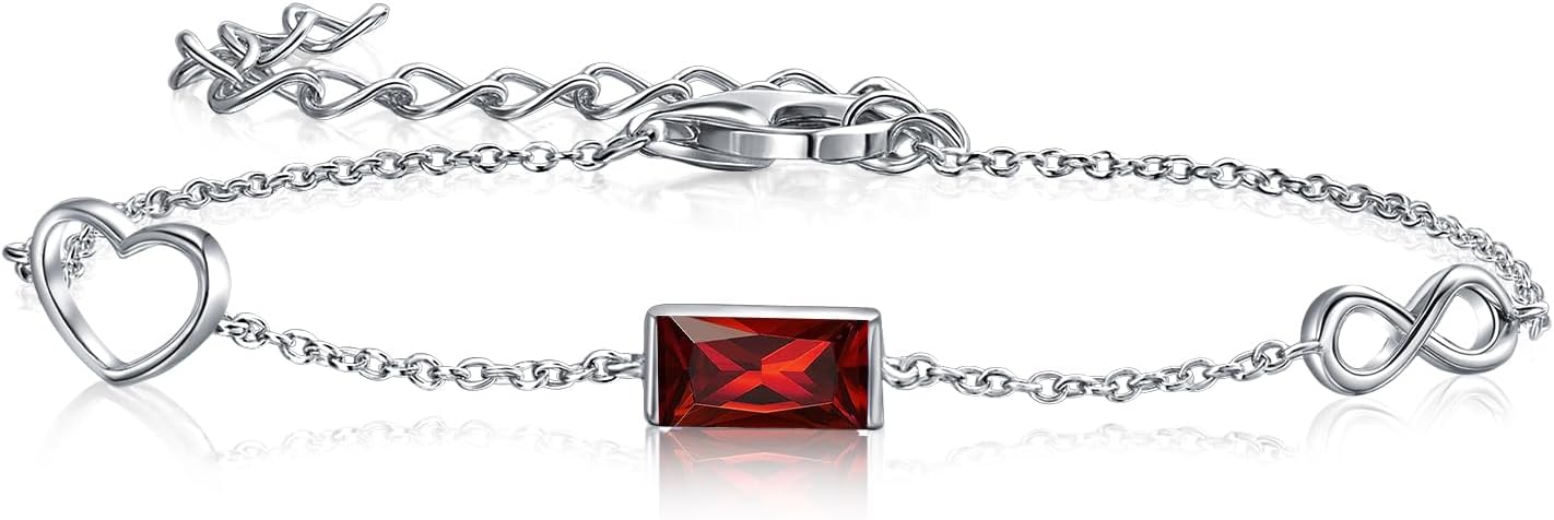 E Infinity Heart Bracelet 925 Sterling Silver Birthstone Adjustable Bracelet for Women, Friendship Birthday Anniversary Jewelry Gifts for Her Best Friend Mom Wife Girlfriend