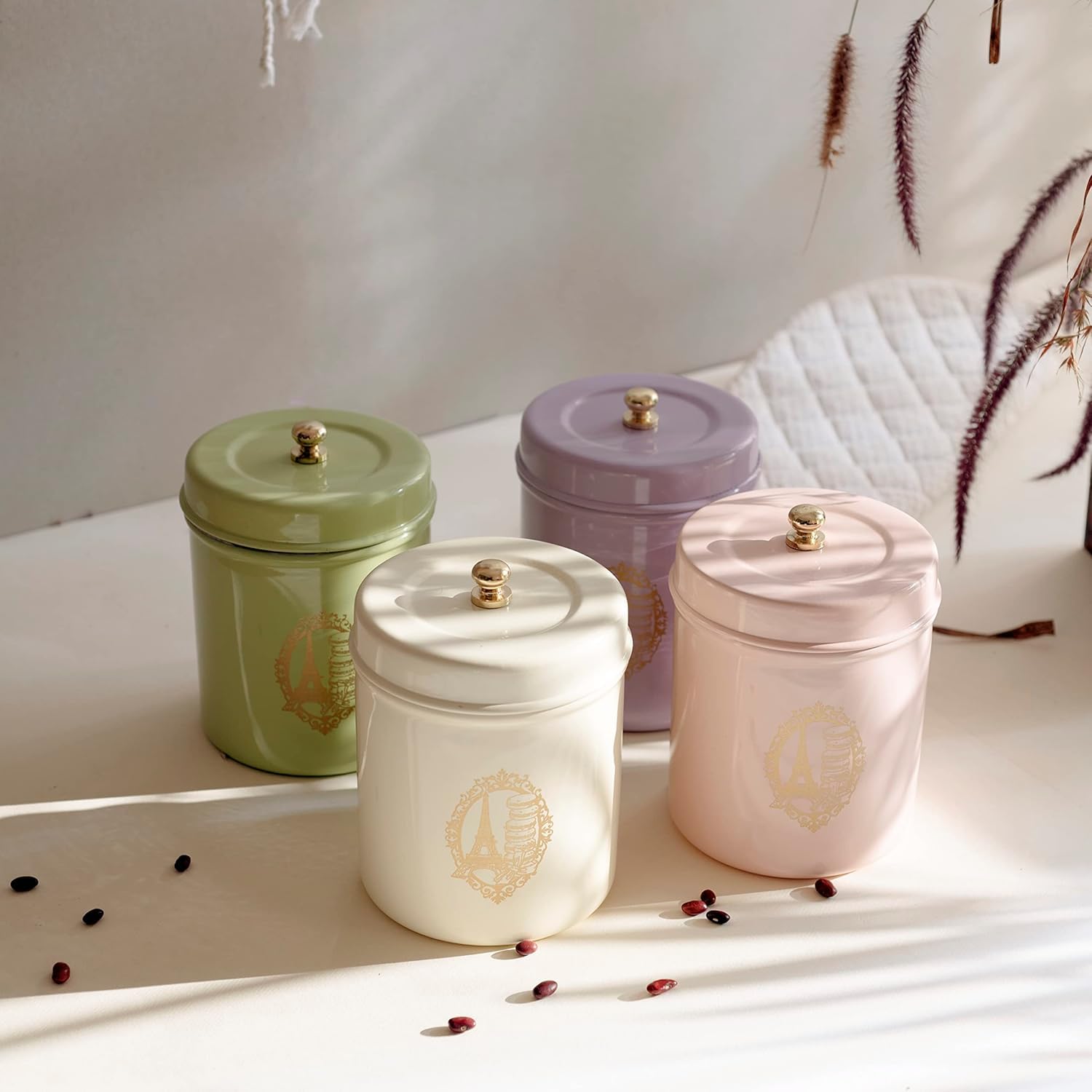 Paris Canister Set Tight Lid Stainless Steel Kitchen Organizer Jar for Tea, Sugar, Coffee and Snacks Stylish Food Safe Storage Jar For Grocery Needs (800 ml, Set of 4)