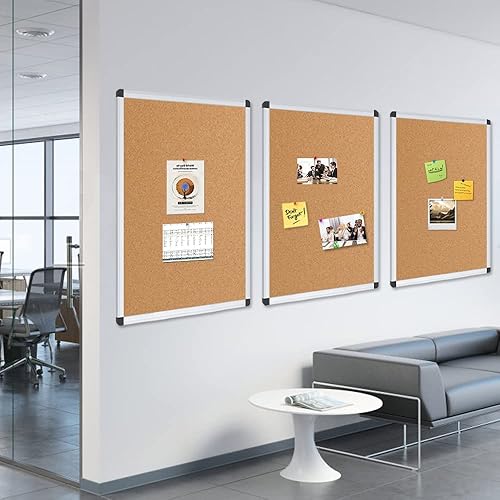 Miniatura 5 de VIZ-PRO Tablero de anuncios de corcho, 48 x 24 pulgadas, paquete de 3, marco de aluminio plateado