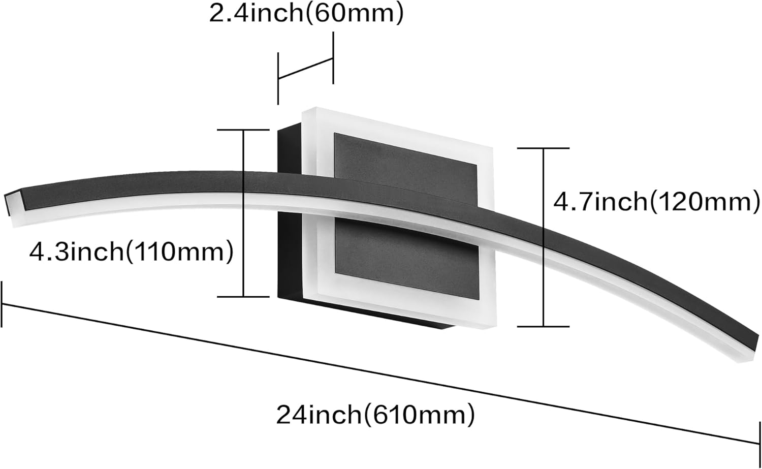 PRESDE Modern Black LED Bathroom Vanity Light 24in Dimmable Bathroom Light Fixture Over Mirror,Vanity Lighting bar