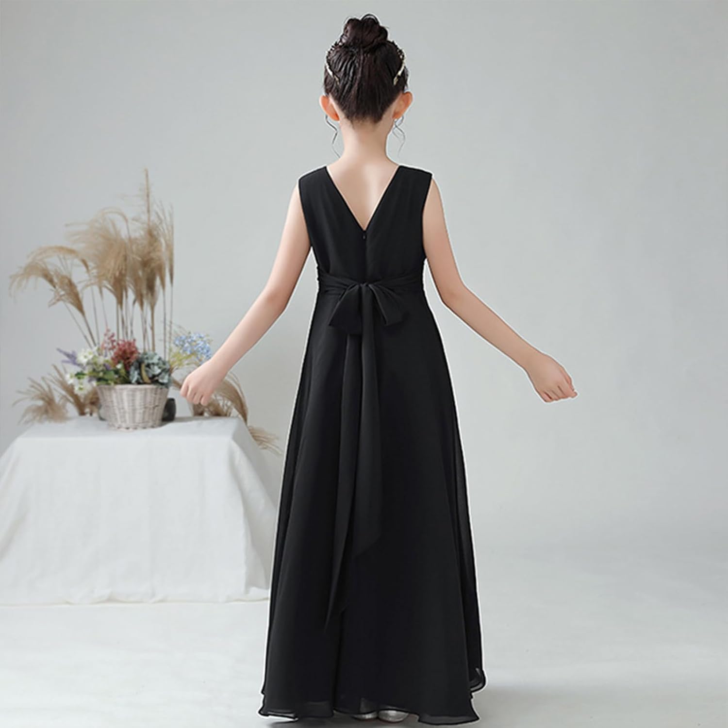 [LKHGCT] 子供ドレス ピアノ 発表会 女の子 フォーマル ロングドレス ピアノ発表会 結婚式 子供服 シフォン 袖なし リボ