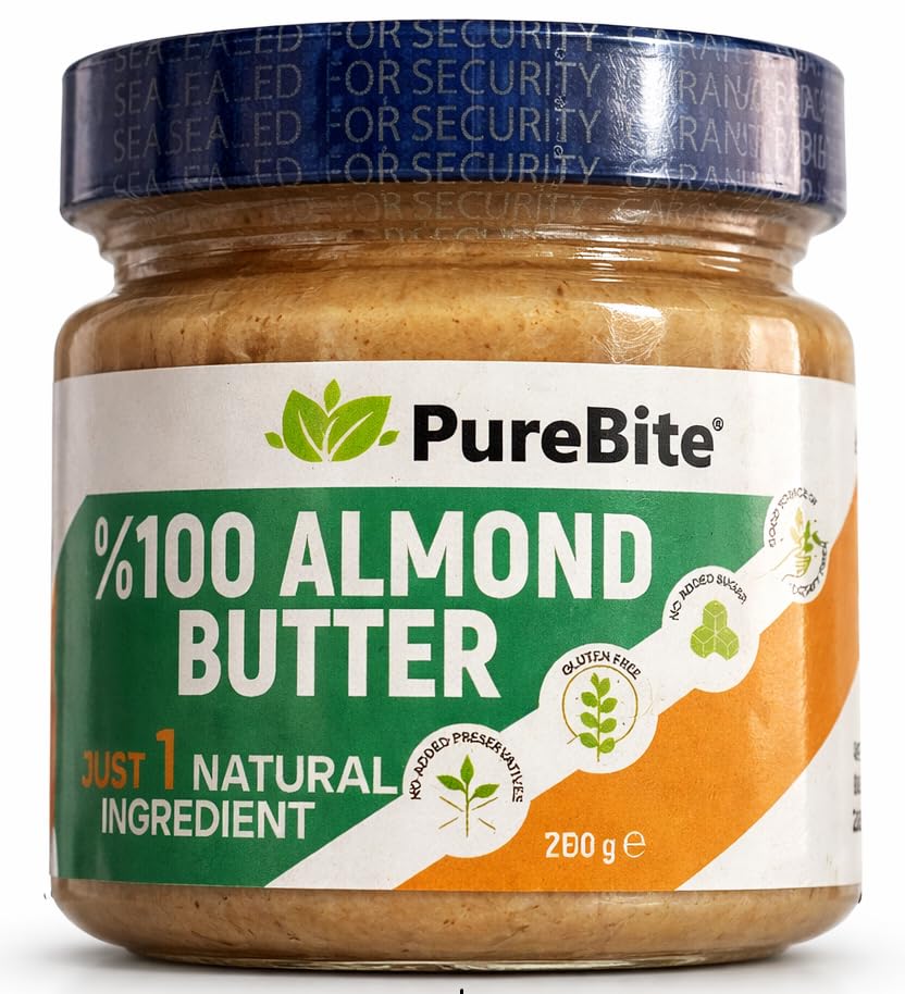PURE BITE - 100% Natural Almond Butter Sugar Free Gluten Free High Protein-200 gr