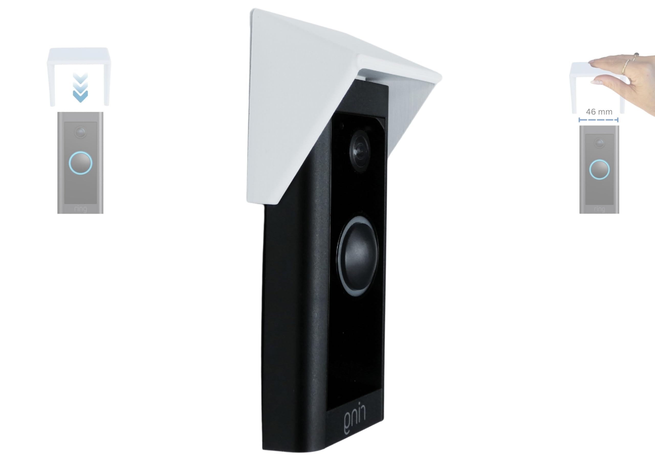 Decorative Rain and Sun Cover — Compatible with Ring Video Doorbell Hardwired (46 mm Width Only) — Weatherproof Anti-Glare Protective Housing — Flat (White)