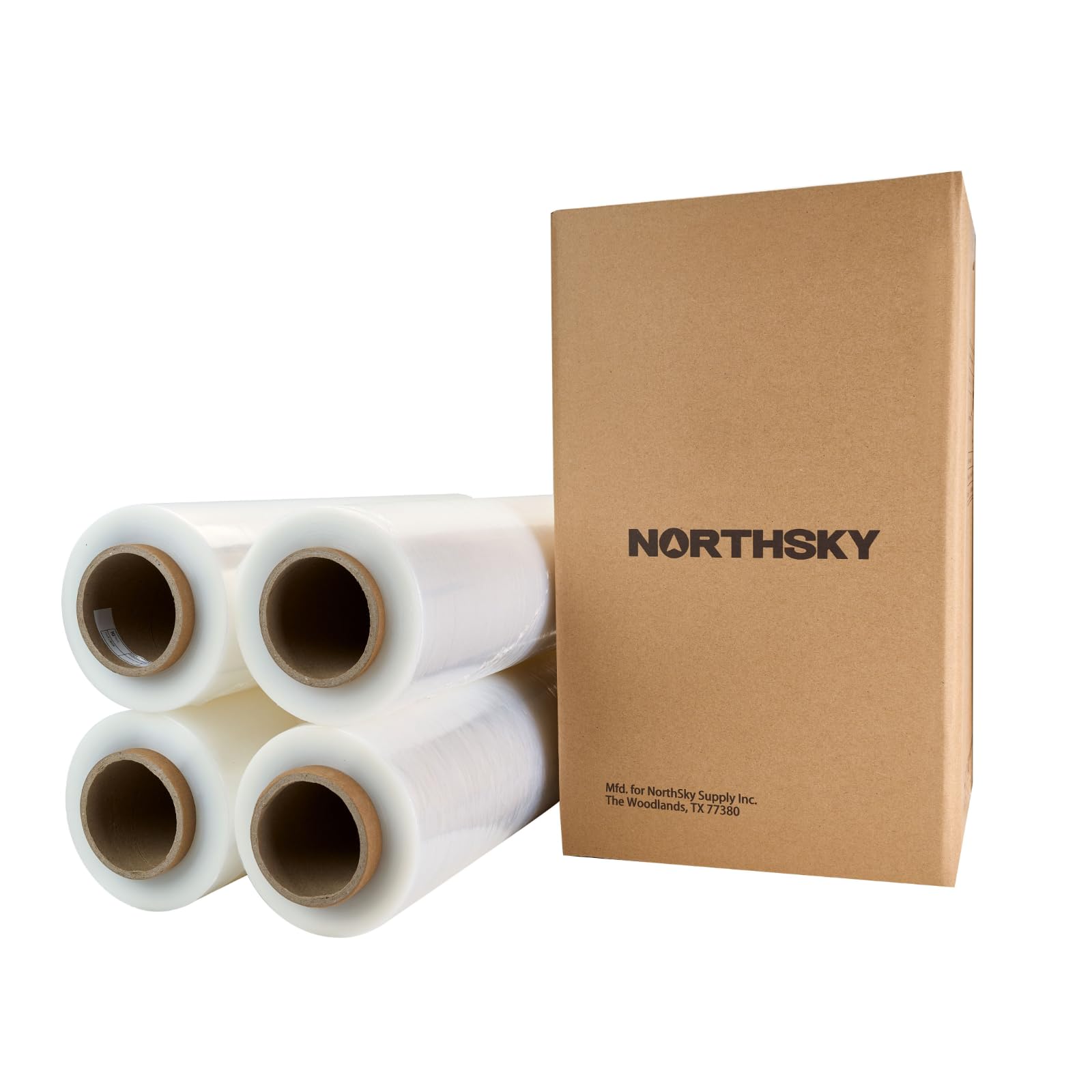 NorthSky Stretchfolie für Paletten, industrielle Stärke, bis zu 800% Dehnung, 20 Mikrometer, transparent, langlebig, haftend, Verpackung, Umzug, robuste Schrumpffolie, 4 Stück (60 Gauge, 45,7 x 5,1
