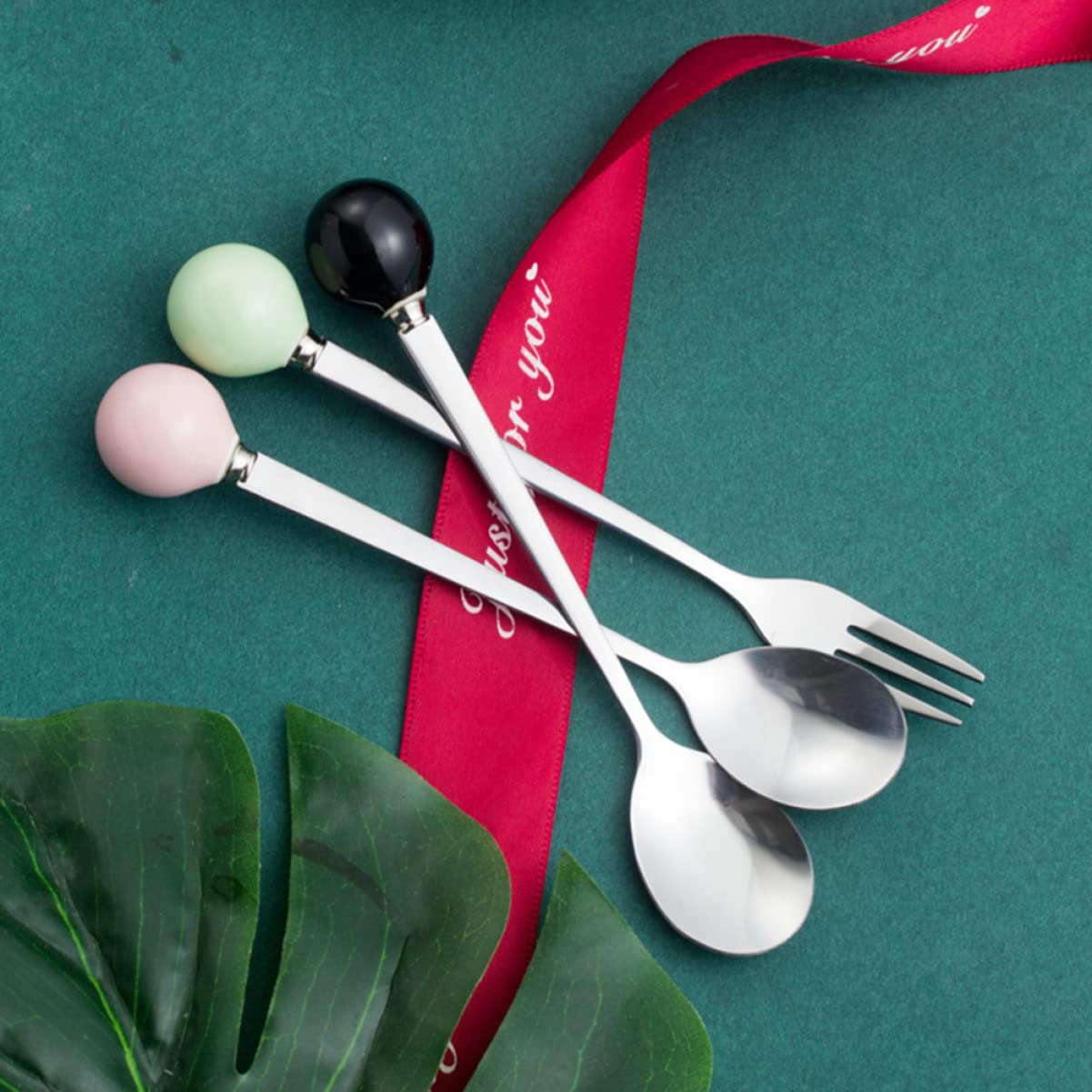 ABOOFAN 3 Set Mini Forchetta Per Torta Dessert Manico in Ceramica Acciaio Inossidabile Posate Creative Set Di Stoviglie Per La Casa 6 Pezzi * 3