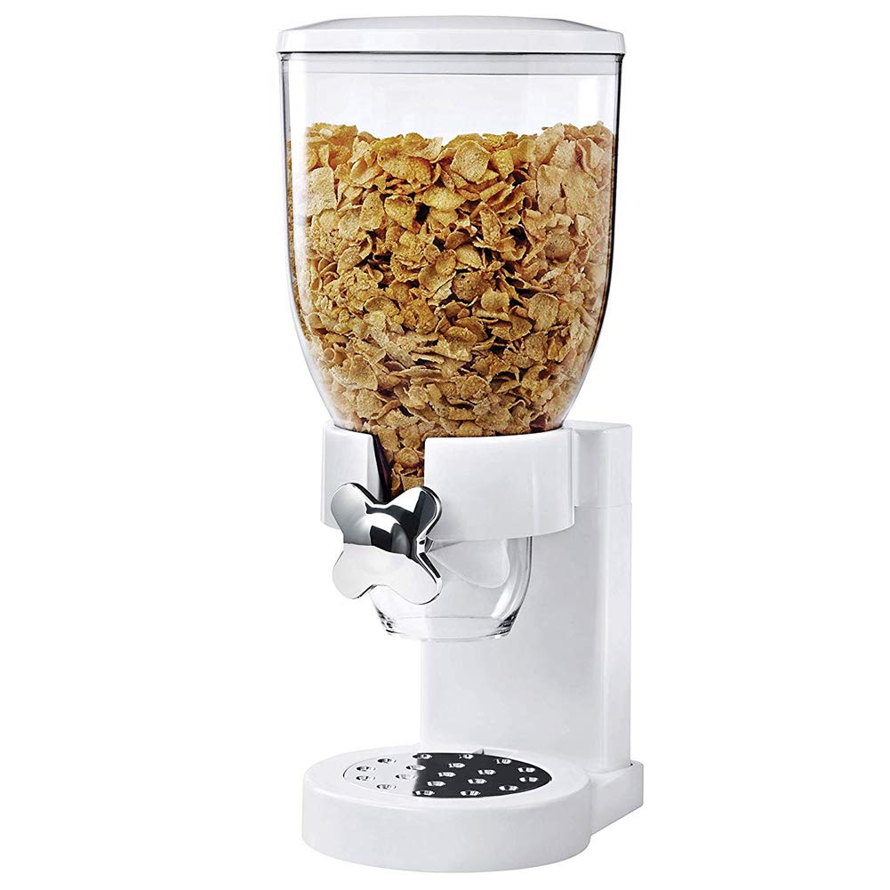 BAKAJI Cereals/Pasta/Candy/Sweets/Dried Fruit Single with Wheel, 500g Container and Internal Dispenser, White, 500 gr