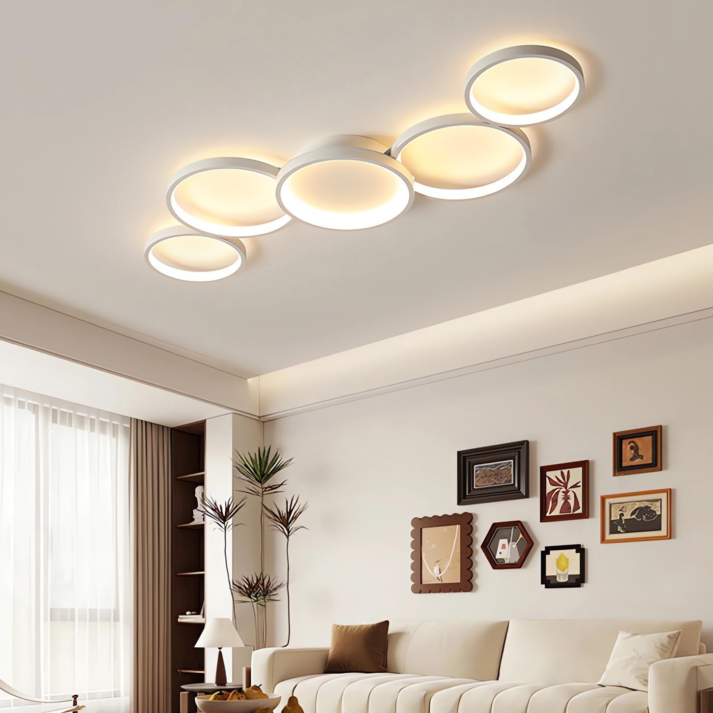 Lampa sufitowa LED Nowoczesna lampa do salonu Ściemnialne oświetlenie sufitowe Kreatywna okrągła lampa sufitowa z pilotem Aluminiowe oświetlenie do sypialni Biuro Pokój dziecięcy (Biały)
