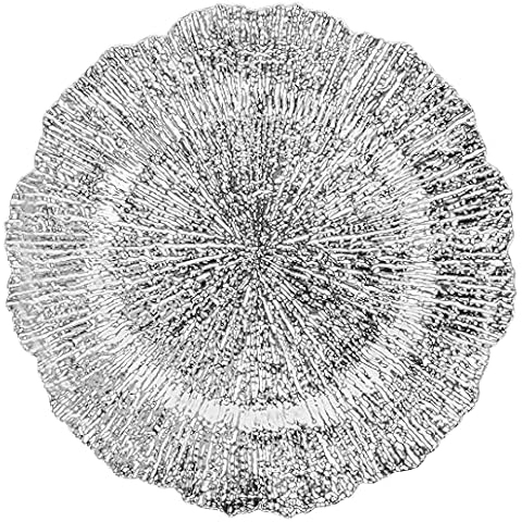 Koyal Wholesale Flora Acrylic Charger Plates, Set of 6, Starburst Charger Plates, Reef Charger Plates (Metallic Silver) Cover