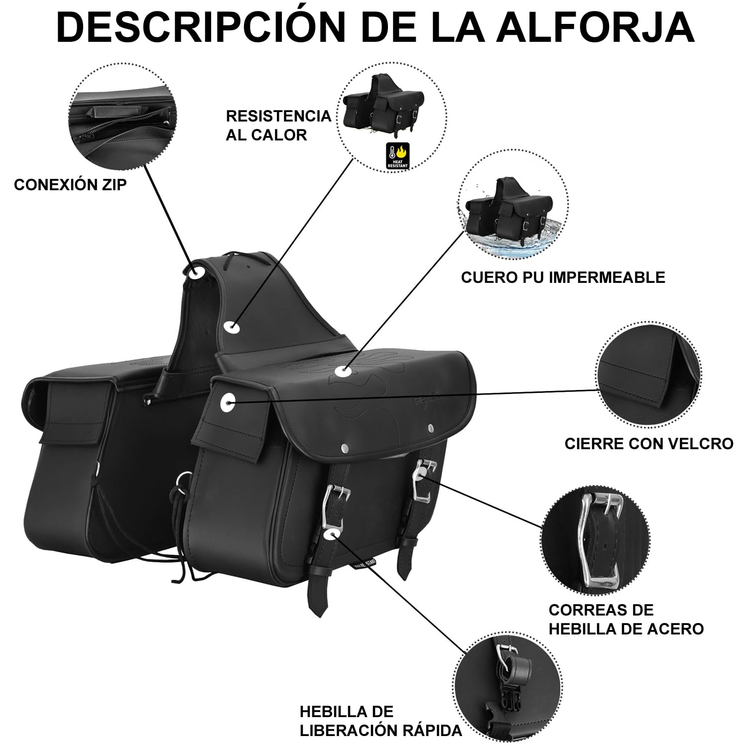 Bolsa de sillín de Motocicleta de Cuero PU Equipo de Motocicleta Organizador de Almacenamiento Paquete de Asiento Caja de Herramientas de Almacenamiento Impermeable (Negra)