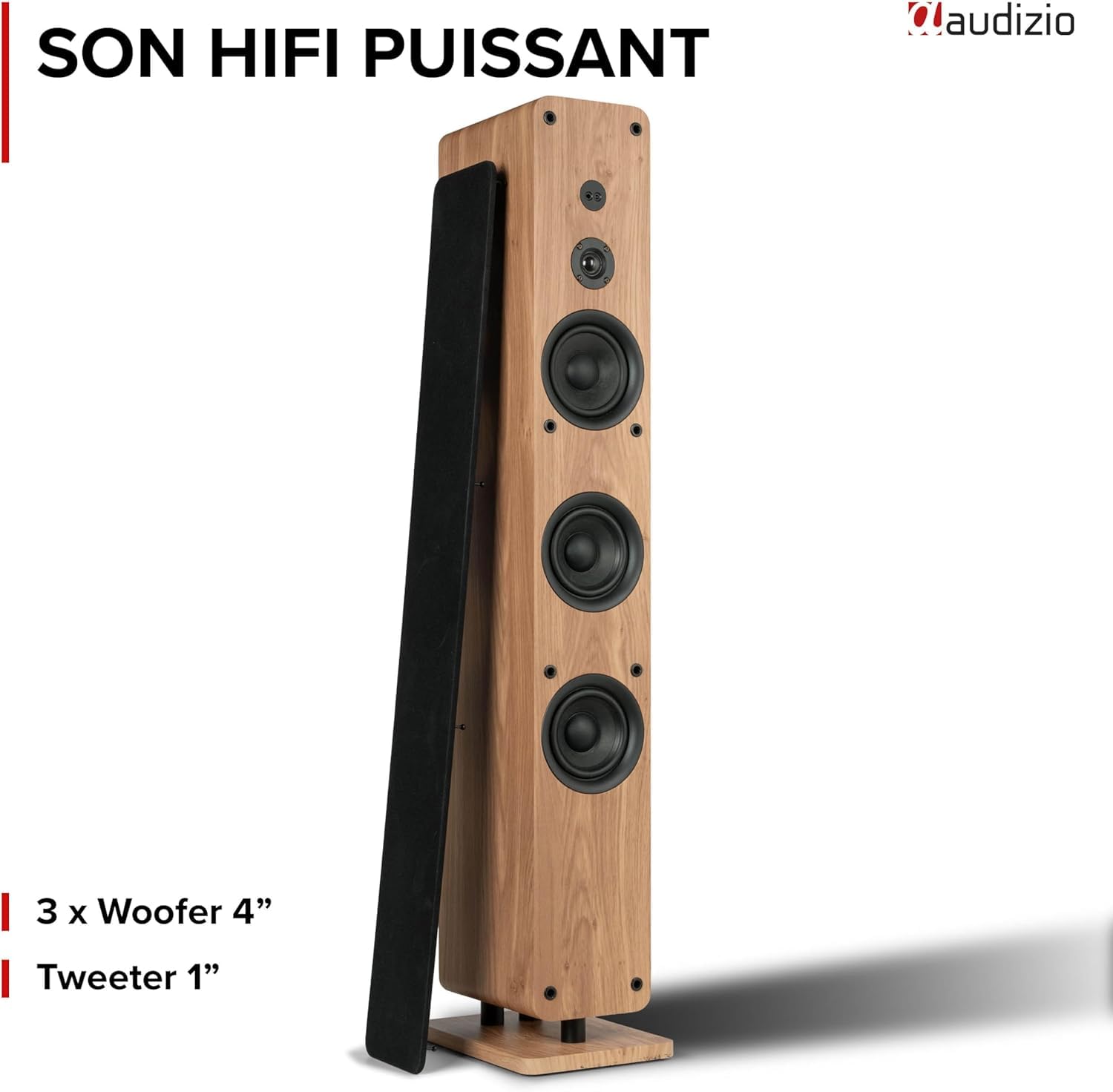 Audizio ARCO Tour De Son Hi-FI BT Chêne Clair 160W - Enceinte Colonne Active Amplifiée avec LED, Mode Stéréo, TV, Streaming et Salon