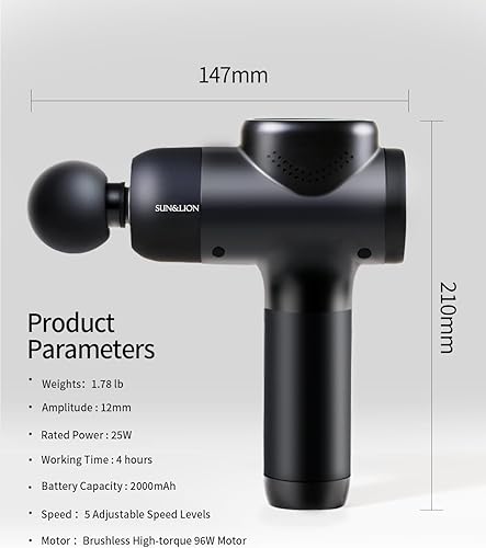Miniatura 5 de SUN&LION Note5 Pistola de masaje para atletas de tejido profundo de mano eléctrica de mano 200N Percusión Masajeador muscular Pistola de diseño