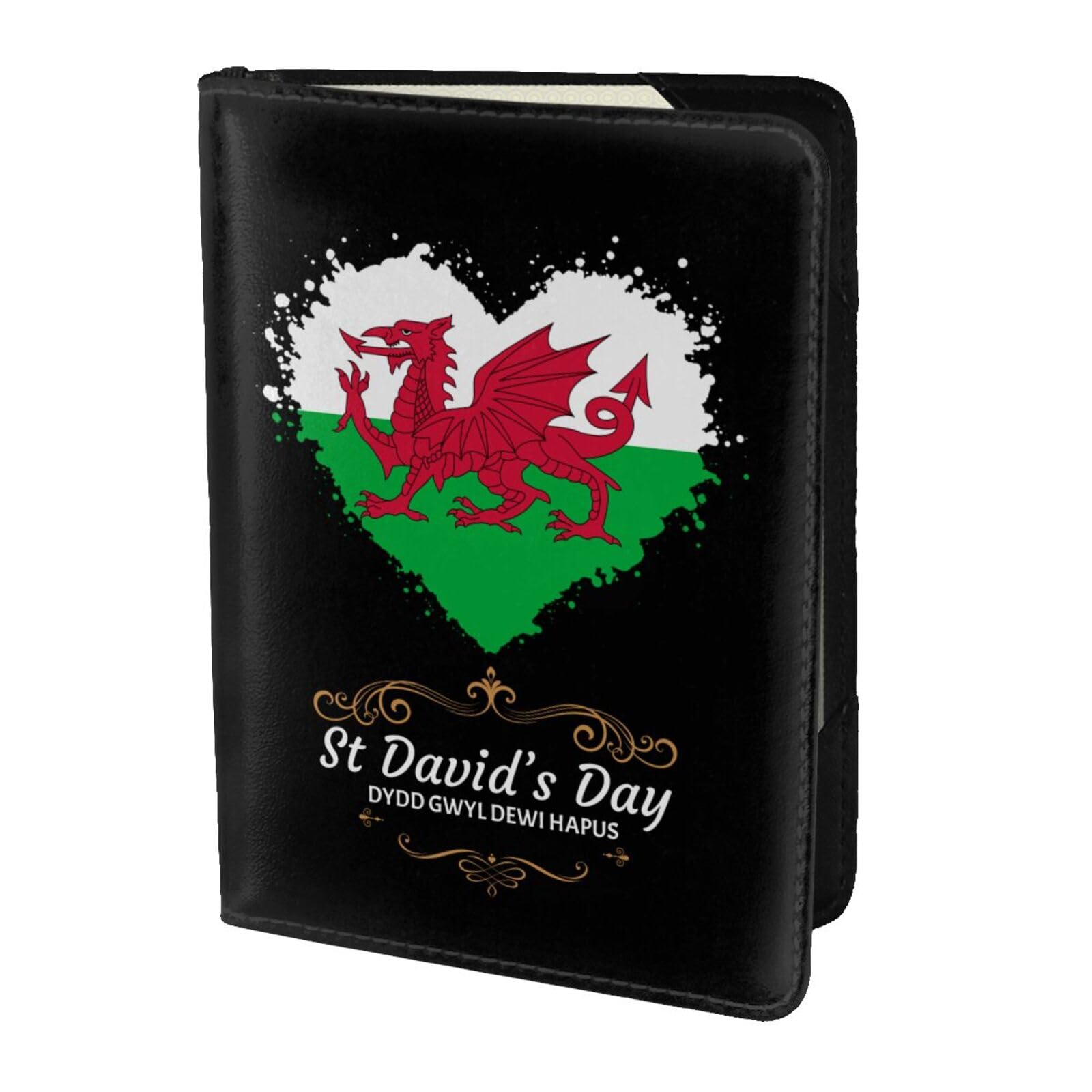 St. David's Day Welsh Flag 5.5in Cowhide Passport Holder, Genuine Leather Travel Document Organizer, Durable Passport Case for Travel & Business