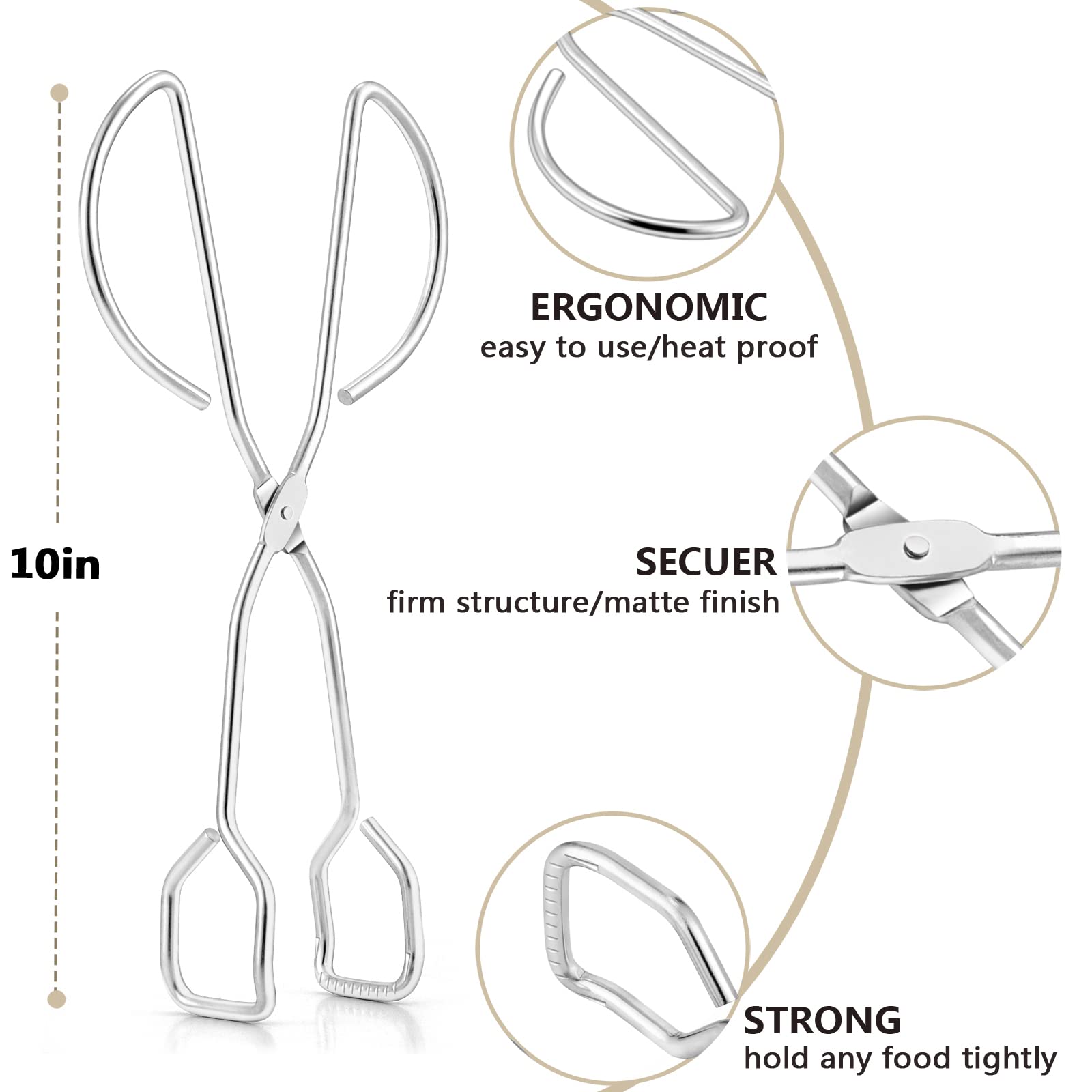 10In Scissor Tongs, HaSteeL Stainless Steel Kitchen Food Tongs for Cooking Serving Catering Grilling, Metal Barbecue Bread Buffet Pliers, Dishwasher Safe, 2Pcs & 2Hooks