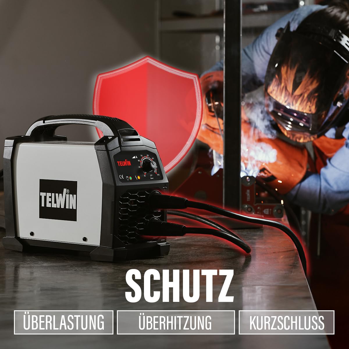 T-Arc 214 Inverter-Schweißgerät MMA-Elektrode 200 A, mit Schweißhelm und Zubehör, kompaktes und einfaches tragbares Schweißgerät für Wartungsarbeiten und Heimwerker, 230 V