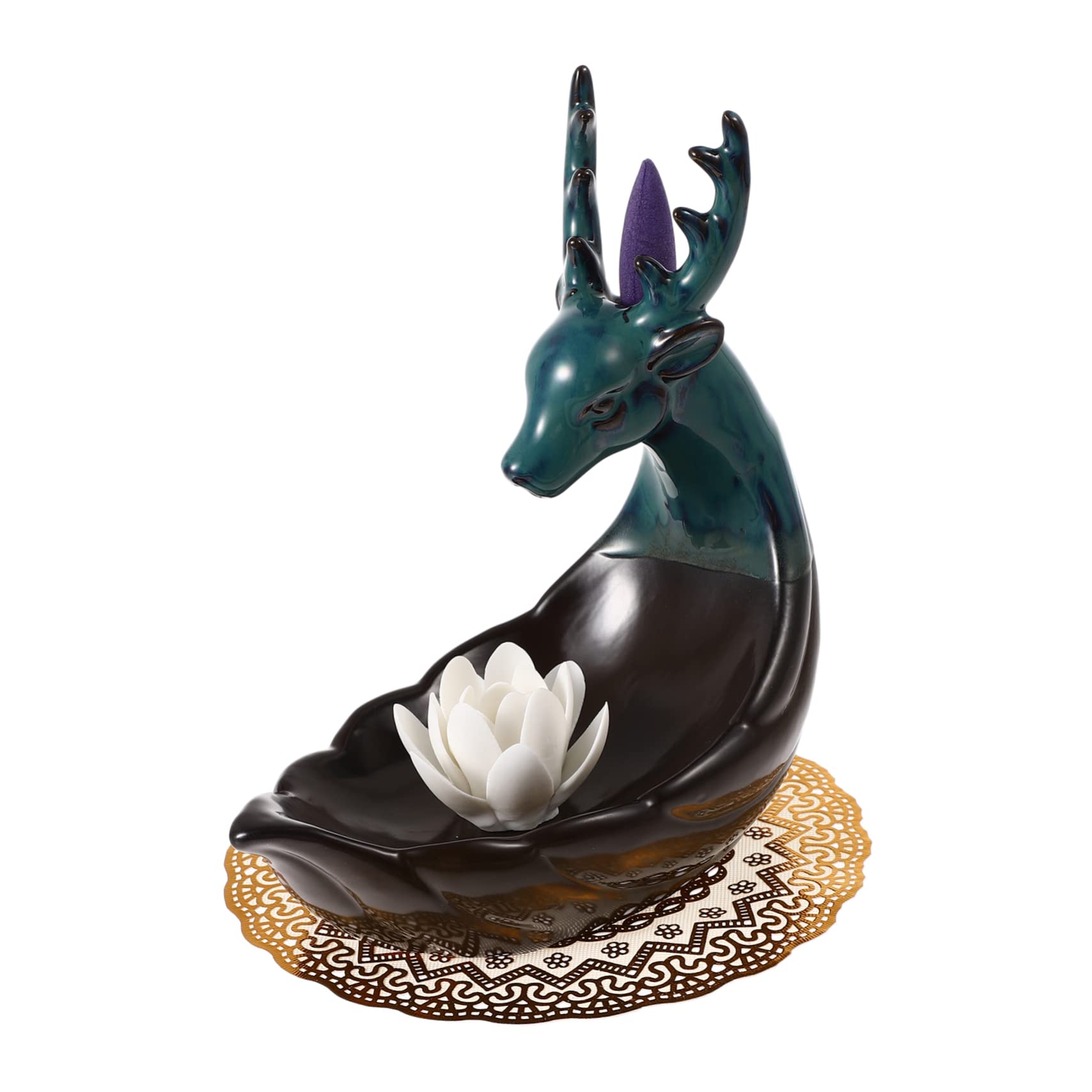 GRIRIW 1PC Deer Aroma Diffuser Stick Incense Burner Incense Bowl Aroma Burner Deer Statue Incense Cone Stick Burner Ceramic Censer backflow Perfume Zen Incense Tray Ceramics Elk Fall