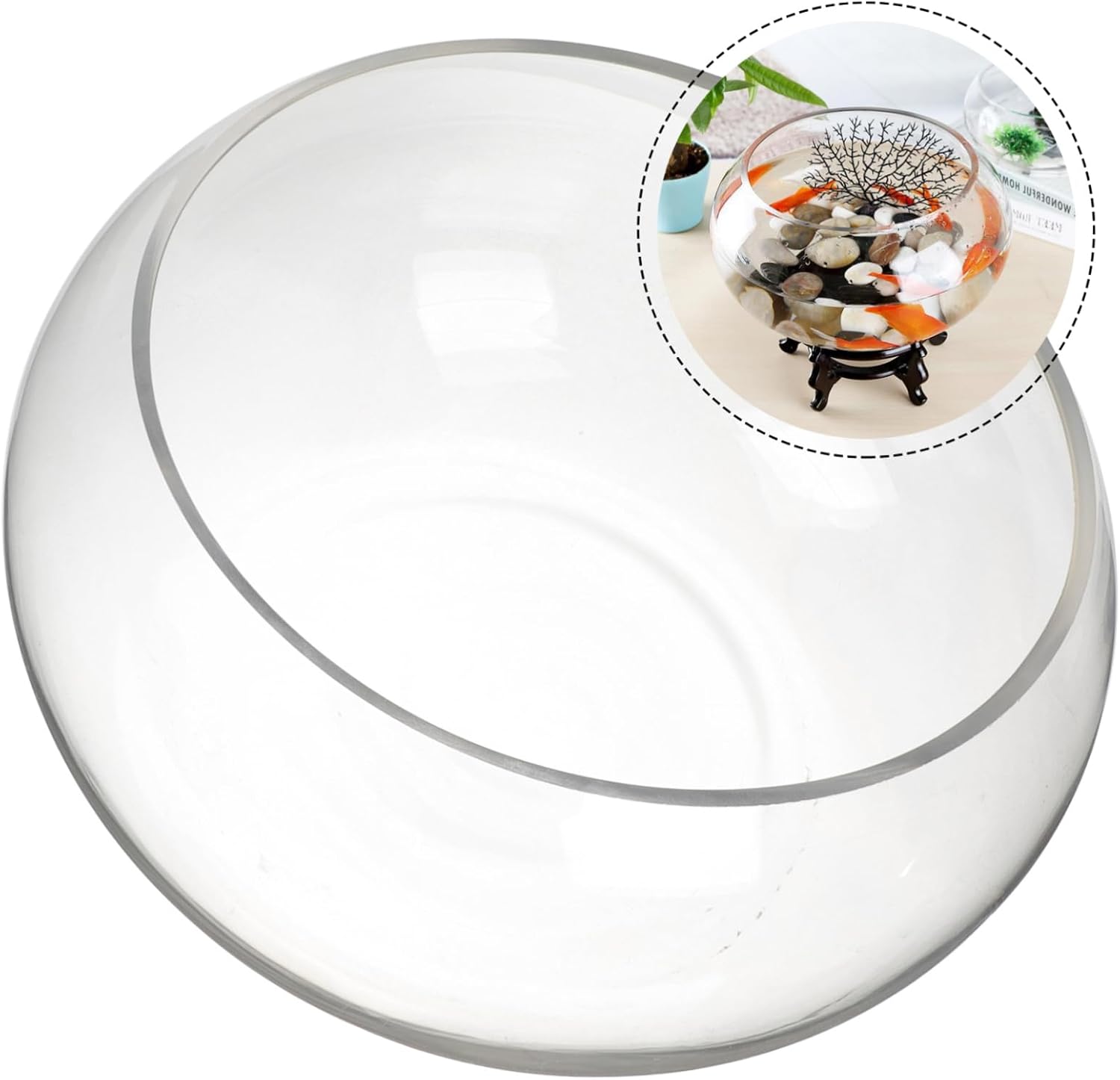 UKCOCO Glass Fish Bowl Round Terrarium for Desktop Multi Use Aquarium and Hydroponic Plant Pot Home Office Decoration for Goldfish Water Plants and Small Aquatic Ecosystems