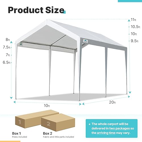 Miniatura 5 de ADVANCE OUTDOOR Toldo ajustable de 10 x 20 pies para cochera, resistente, para garaje, barco, refugio, tienda de campaña para fiestas, altura