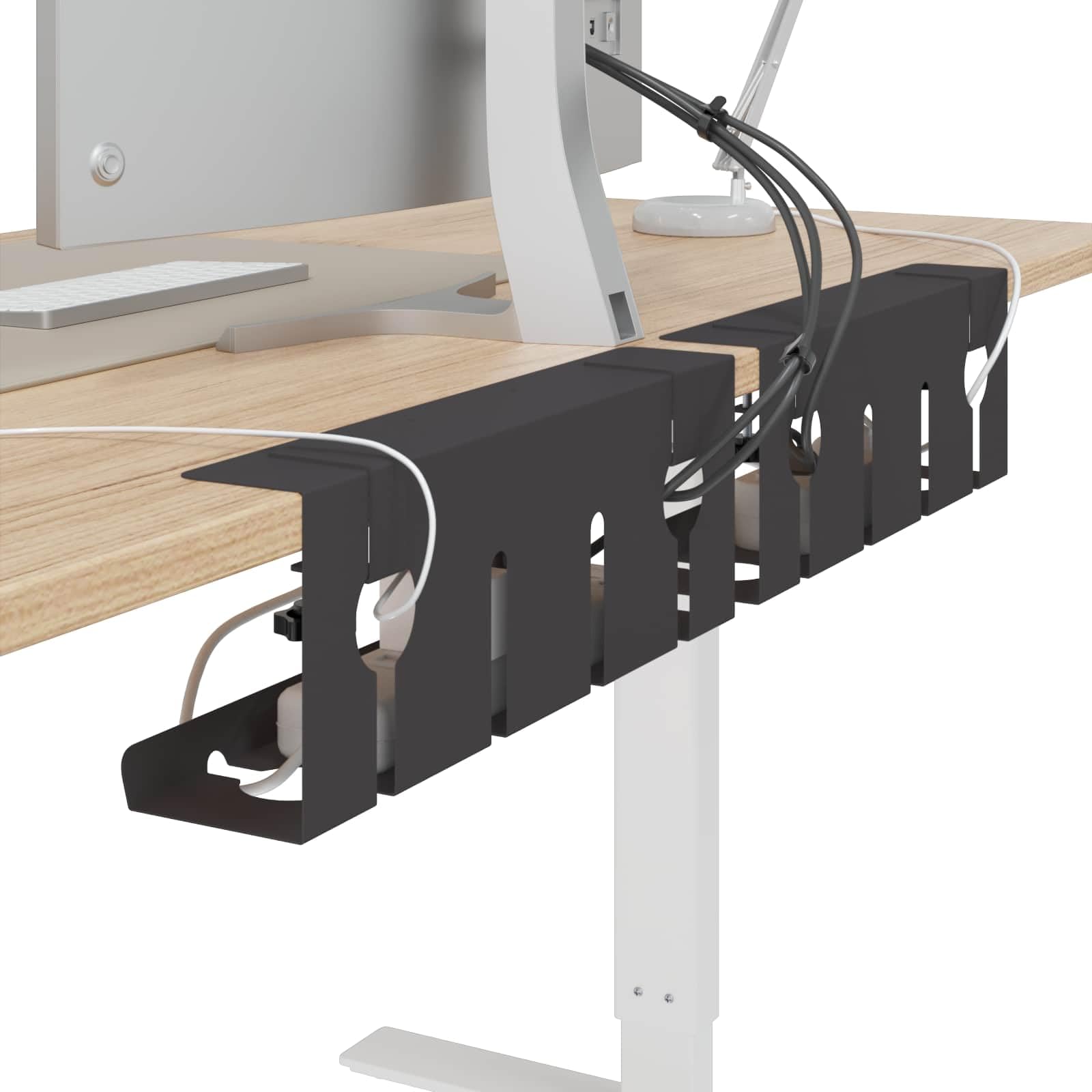 Gestione dei cavi sotto la scrivania, set da 2 pezzi, vassoio per organizzare i cavi per ciabatta elettrica e adattatore, in acciaio, nero, 43 x 10 x 15 cm