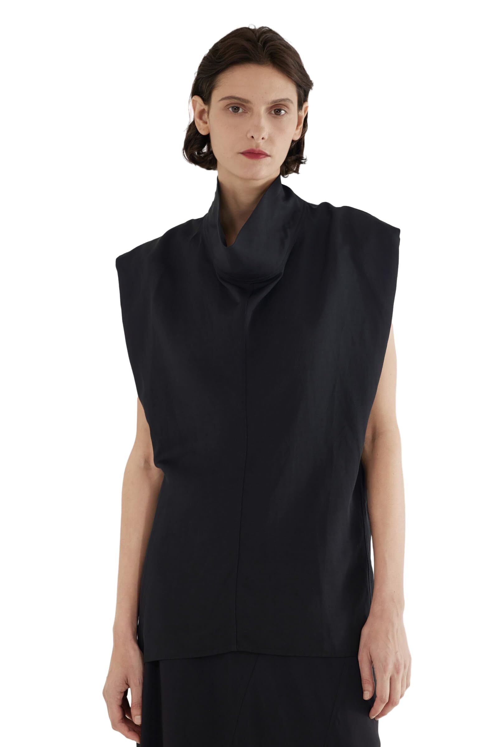 Corydon Linen Blend Funnel-Neck Top Black