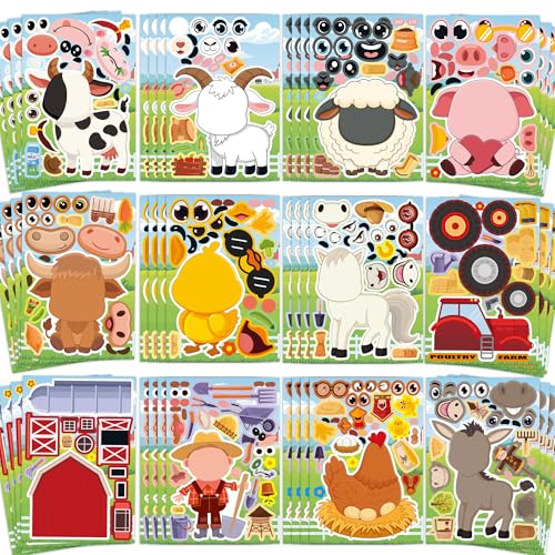 Farm Animal Stickers 48 Sheets Make A Face Stickers for Kids Toddlers Crafts Goodie Bags Stuffers Party Favors Activities Gifts for Classroom Birthday Party Decorations Supplie Essentials